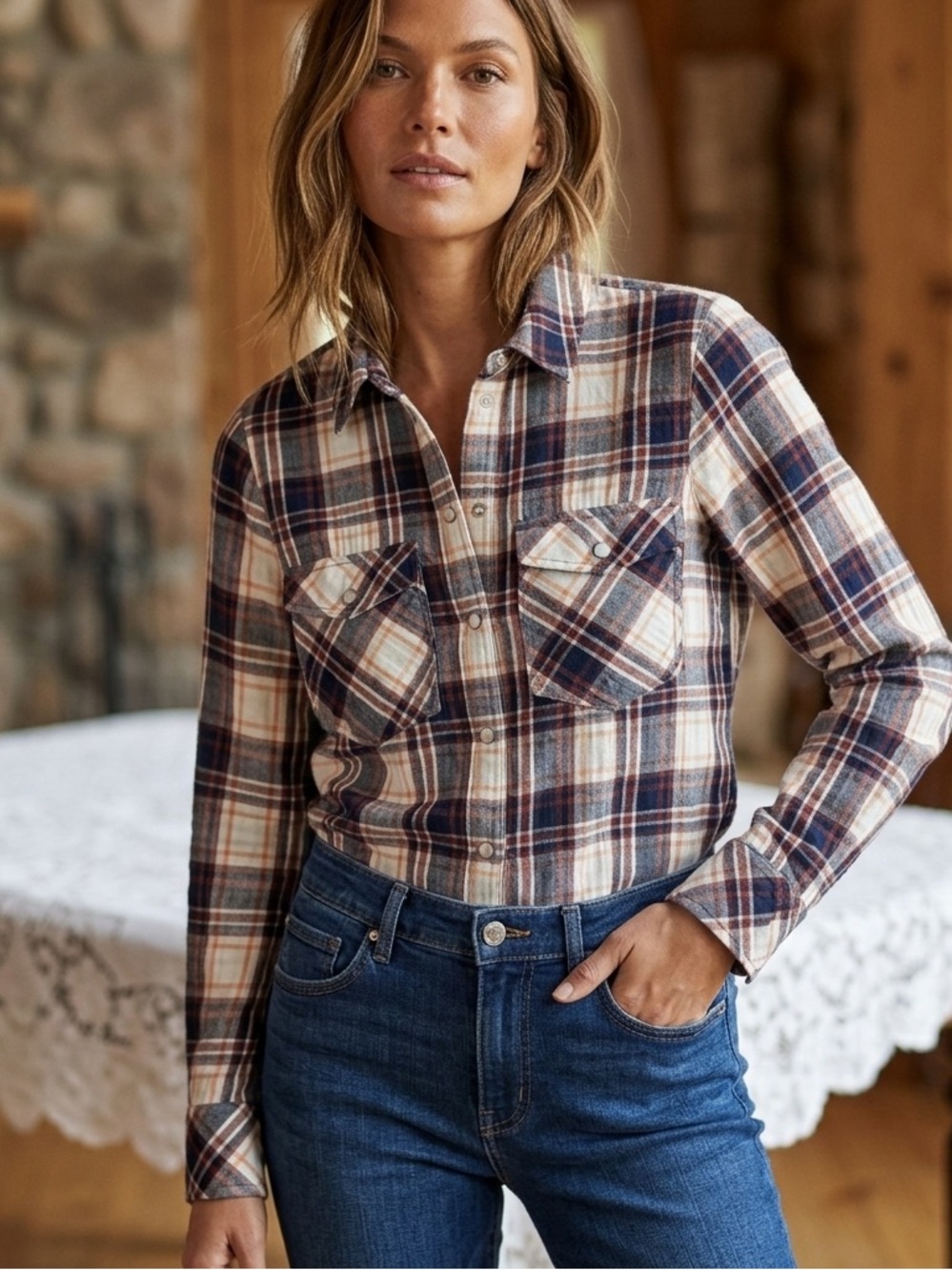 Veronica Beard Jeans‎ Barnette Plaid Cotton Flannel Western Shirt size 4